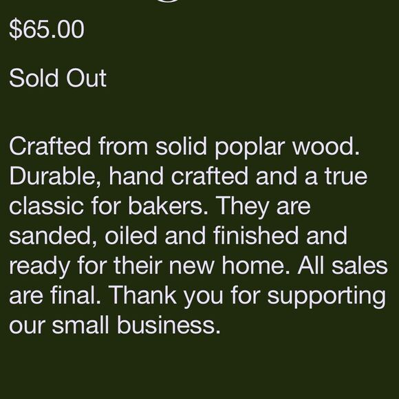 James Taylor Renewals Hand Crafted Poplar Wood French Style Rolling Pin. New. - Picture 5 of 7